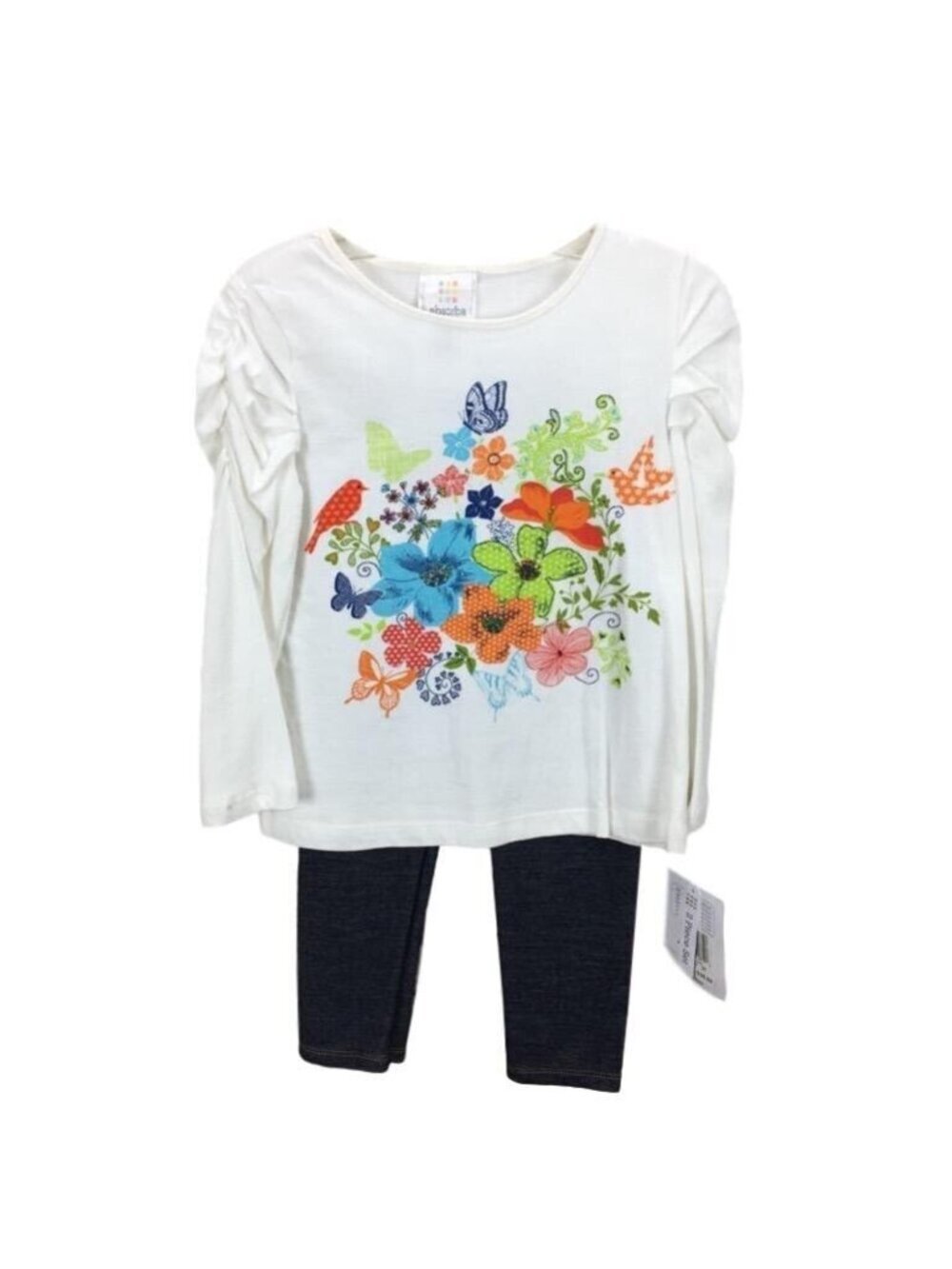 2T Toddler Girls Leggings Outfit Top Leggings White Long Sleeve Floral Blue Abso